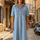 👗🔥 -50% ! Robe-Chemise Midi Jean Femme Poches – Tissu Structuré Non Collant Coupe Oversize Flatteuse Toutes Morphologies S-3XL, Col V Ajustable Manches Courtes Élégance Quotidienne, Légère Respirante ✨