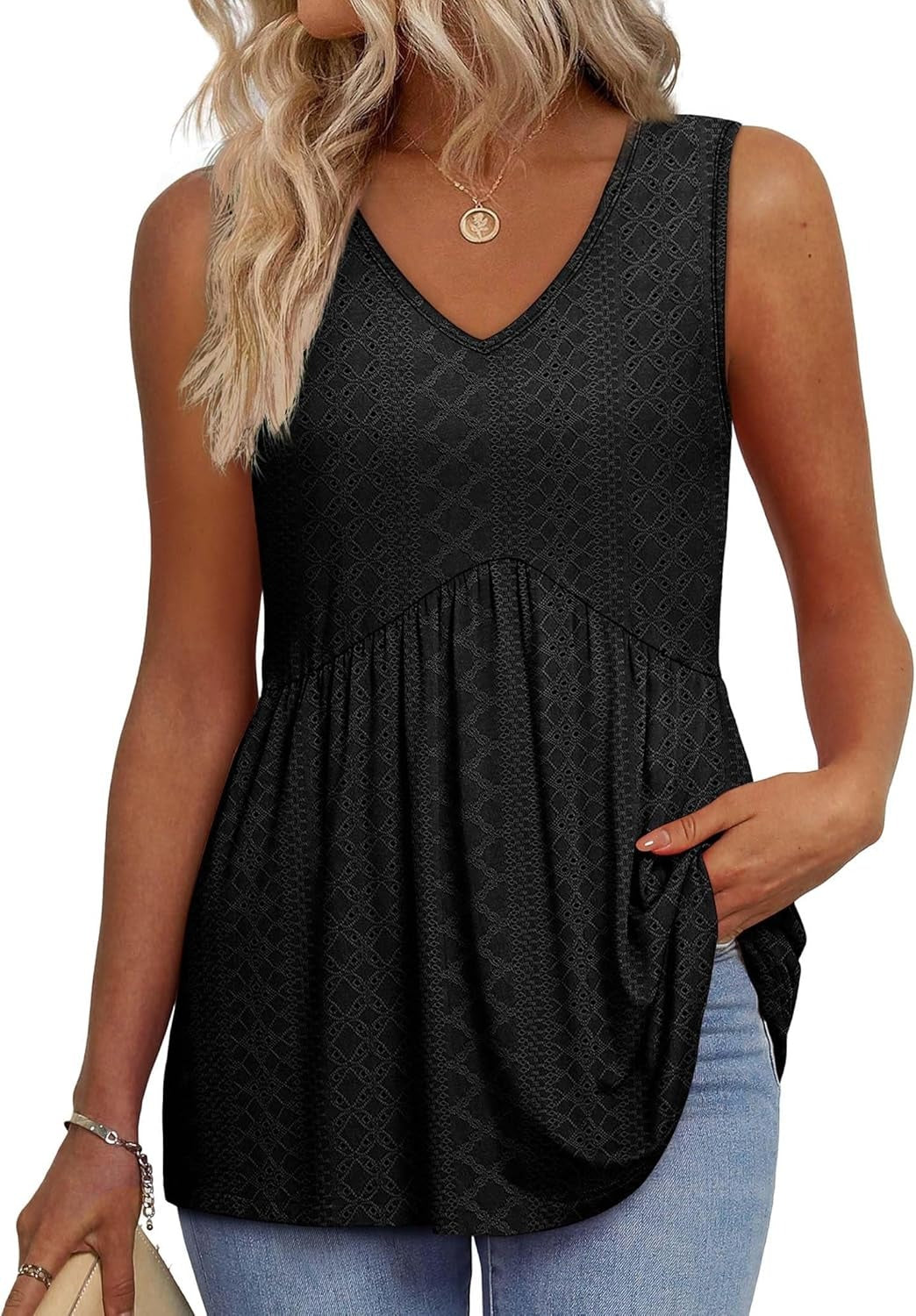💜✨ DERNIER JOUR -50% ! Haut Femme sans Manches Col en V & Bas Bouffant – Imprimé, Tissu Polyester Léger, 6 Motifs, Taille S-2XL, Parfait pour Garden-Party & Quotidien 🌿