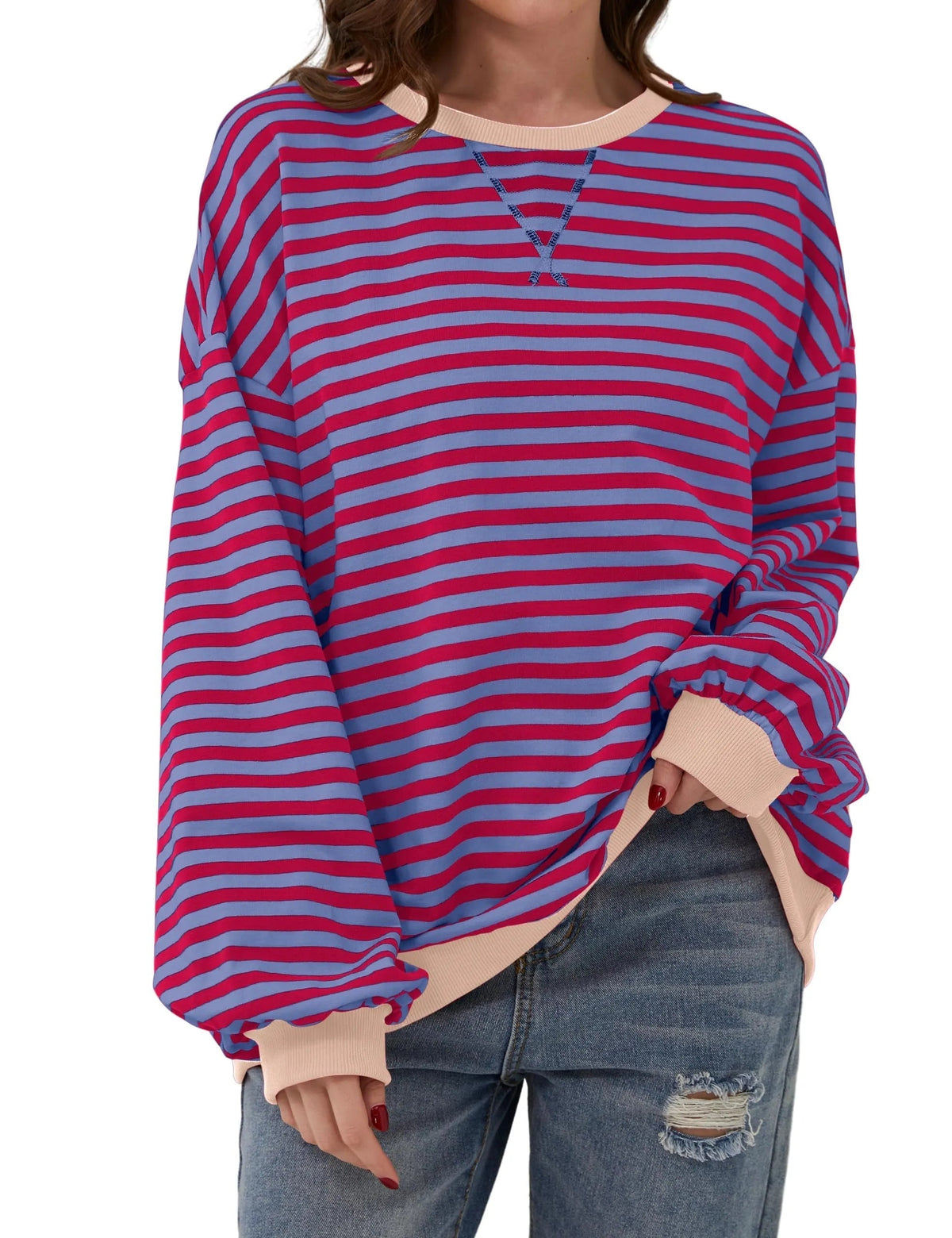 🔥49% de réduction😲 - T-shirt à manches longues et col rond rayé à la mode pour femmes