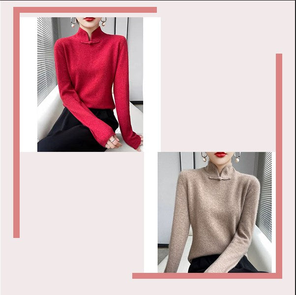 Pull tricoté à demi-col roulé avec boucle rétro, hiver💖