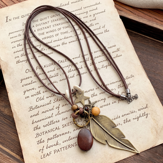 Vintage Boho Feather Pendant Necklace
