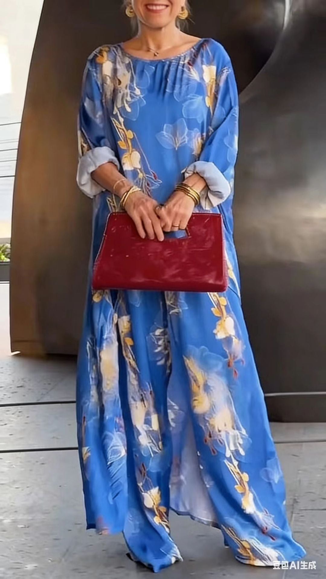 💎 50% DE RÉDUCTION ! 💎 Ensemble Tunique Asymétrique & Pantalon Floral pour Femme – Coupe Fluide, Imprimé Artistique & Parfait pour l’Été