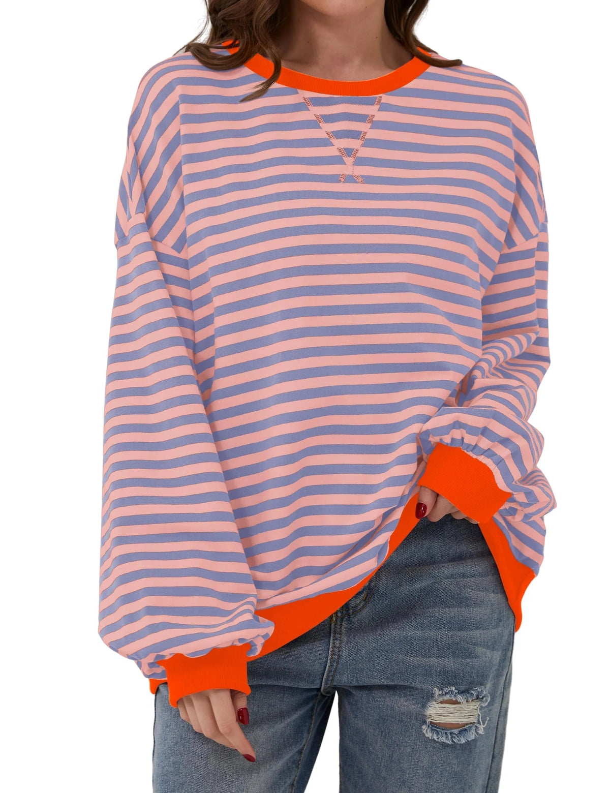🔥49% de réduction😲 - T-shirt à manches longues et col rond rayé à la mode pour femmes