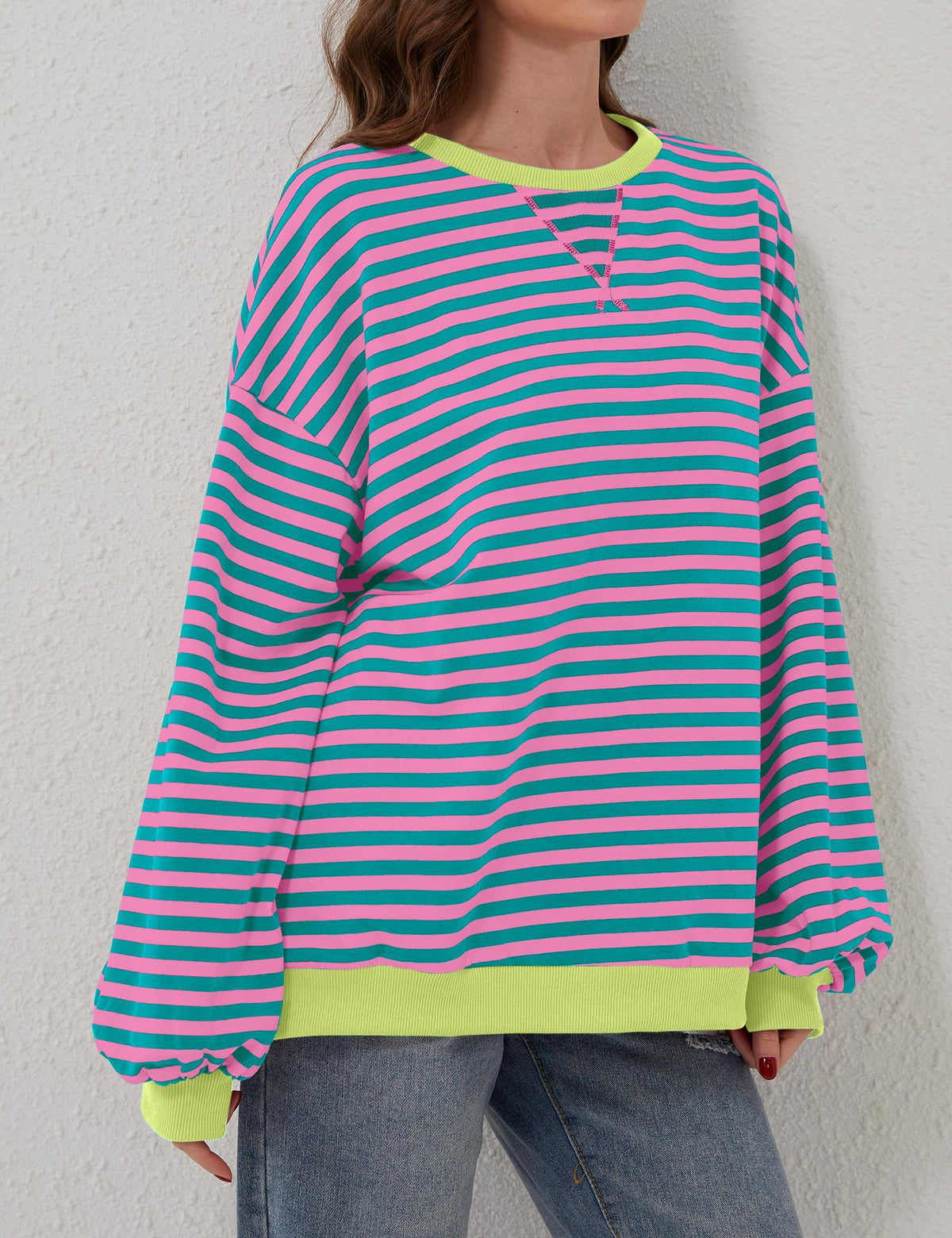 🔥49% de réduction😲 - T-shirt à manches longues et col rond rayé à la mode pour femmes