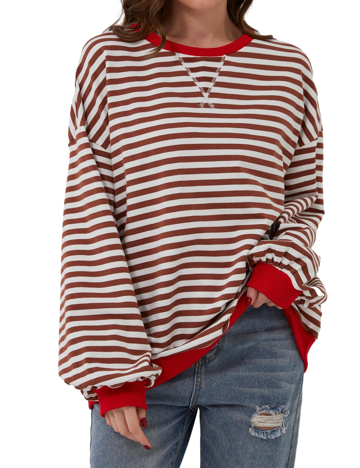 🔥49% de réduction😲 - T-shirt à manches longues et col rond rayé à la mode pour femmes