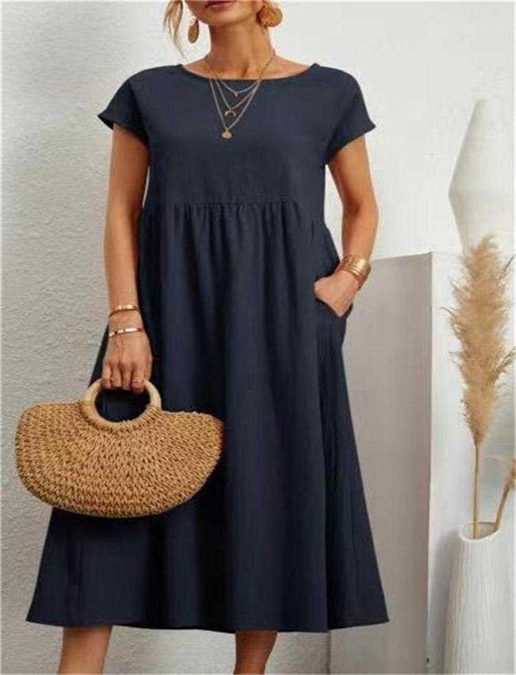 🔥ACHETEZ 2 ET OBTENEZ 8% DE RÉDUCTION💝Robe en coton sans manches à poches de couleur unie