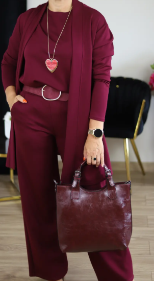 🌸Soldes d'automne👗 Élégant ensemble trois pièces avec cardigan long – Tissu doux, haut et pantalon stylés, parfaits pour aller au travail et pour le quotidien. ✨