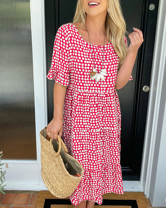 💝VENTE ESTIVALE CHAUDE 58% DE RÉDUCTI💝Robe Midi à Pois et Col Rond