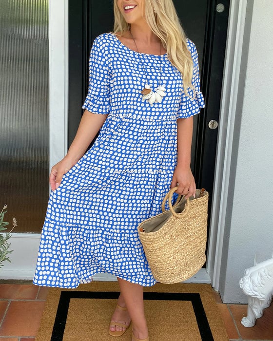 💝VENTE ESTIVALE CHAUDE 58% DE RÉDUCTI💝Robe Midi à Pois et Col Rond