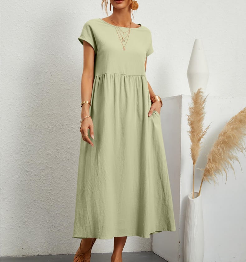 🔥ACHETEZ 2 ET OBTENEZ 8% DE RÉDUCTION💝Robe en coton sans manches à poches de couleur unie