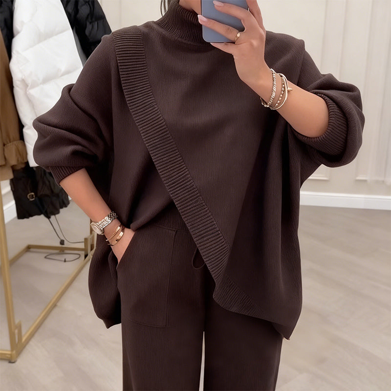 🎁 Soldes d'hiver 50 % de réduction 💝 Ensemble 2 pièces pour femme – Pull asymétrique + pantalon large
