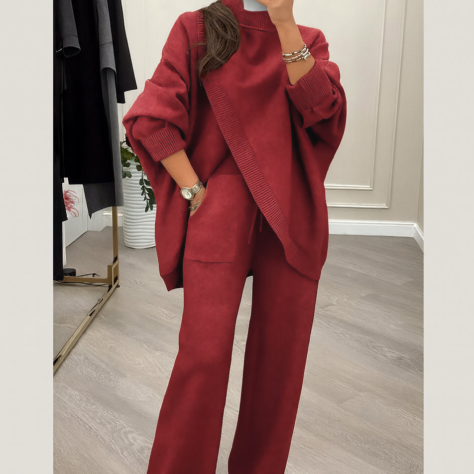 🎁 Soldes d'hiver 50 % de réduction 💝 Ensemble 2 pièces pour femme – Pull asymétrique + pantalon large