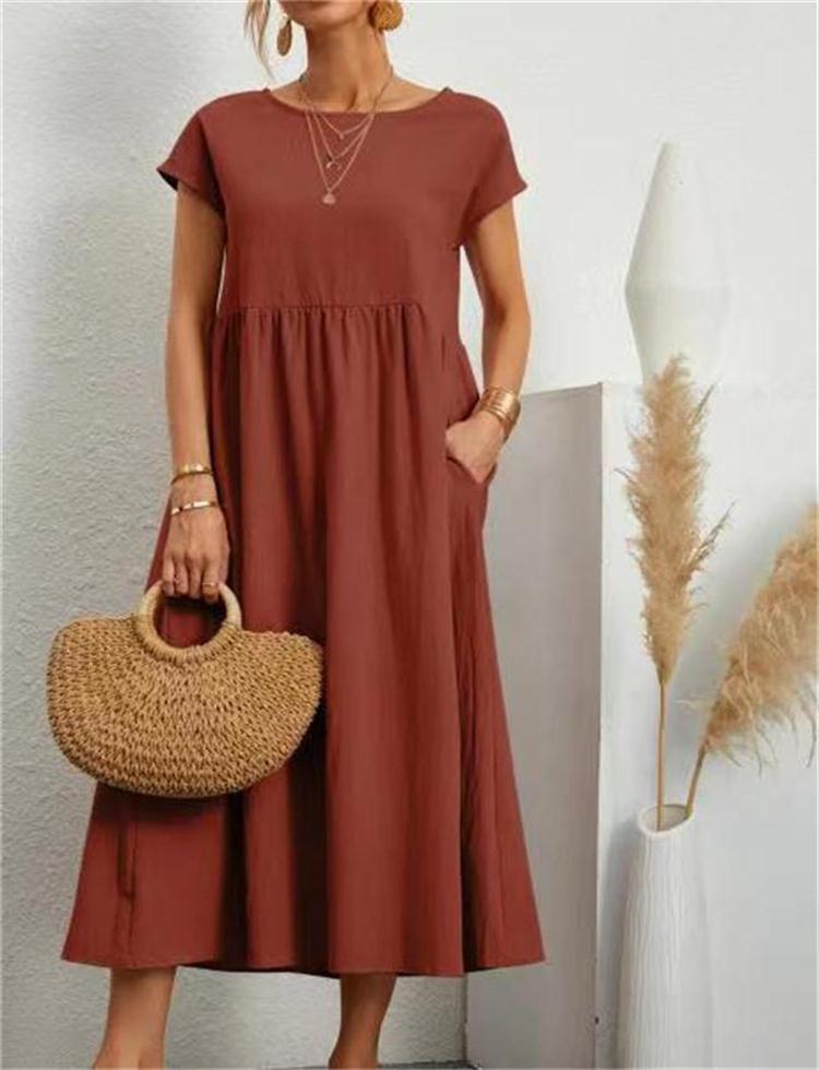 🔥ACHETEZ 2 ET OBTENEZ 8% DE RÉDUCTION💝Robe en coton sans manches à poches de couleur unie