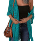 🌸🦋🌼 OFFRE LIMITÉE 50% DE RÉDUCTION! Poncho/Pareo Bohème en Maille Ajourée pour Femme – Ouverture Devant avec Pompons et Franges, Tissu Léger, Idéal pour les Jours Ensoleillés, les Vacances et le Quotidien Chic ✨🎶