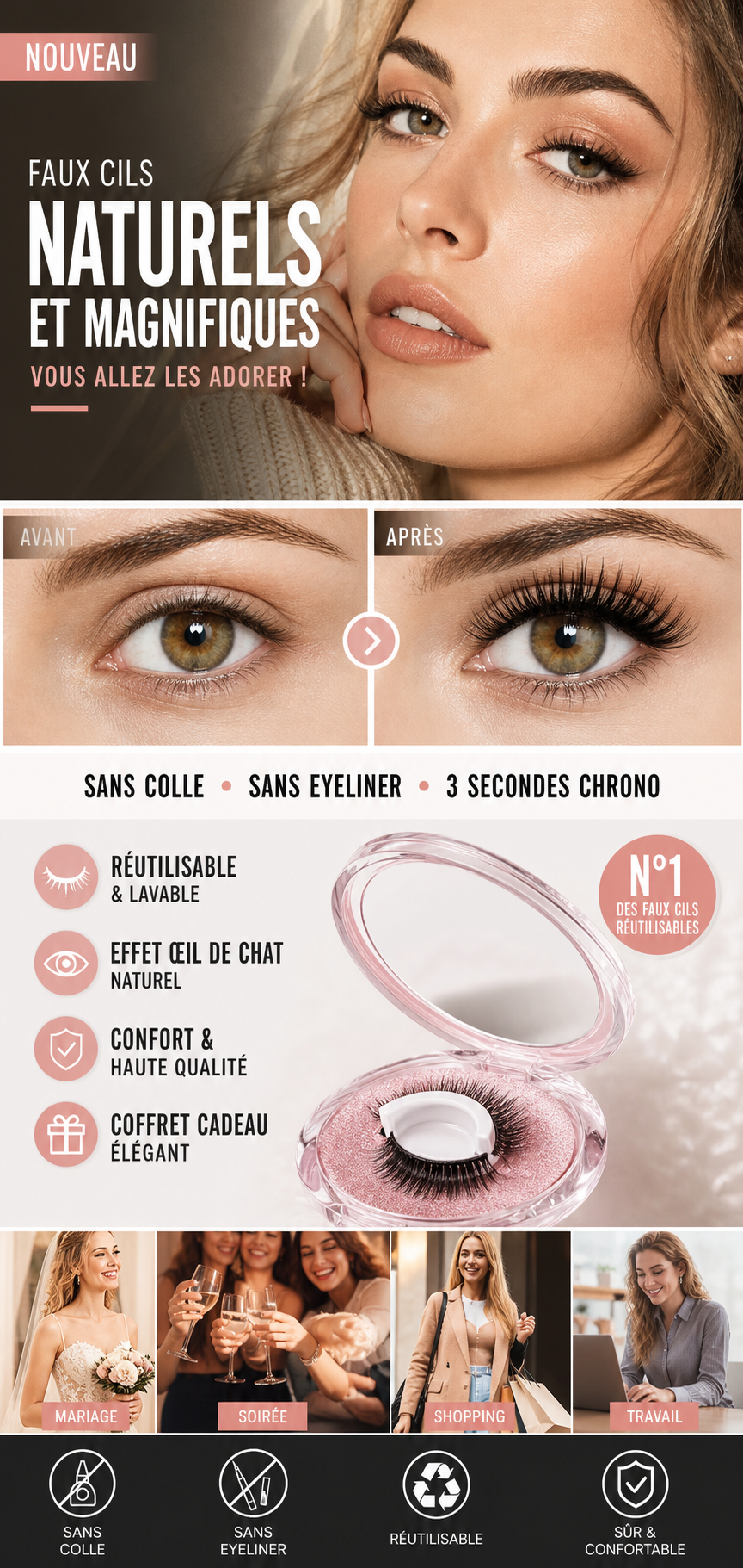 -50% Aujourd’hui 💦✨ Faux Cils Auto-Adhésifs Waterproof