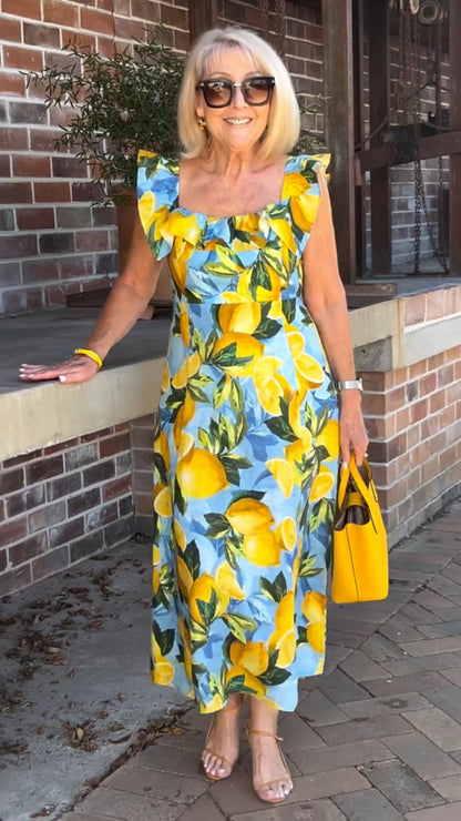 💥Vente chaude d'été 50% de réduction🍋Robe tunique oversize à imprimé citron