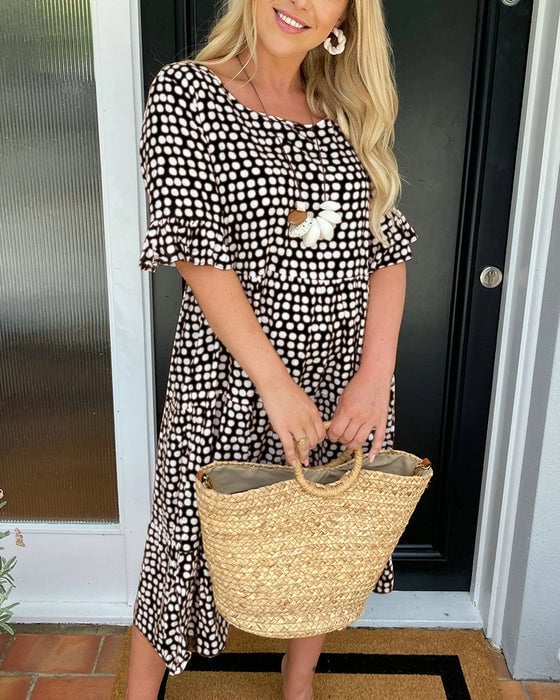 💝VENTE ESTIVALE CHAUDE 58% DE RÉDUCTI💝Robe Midi à Pois et Col Rond