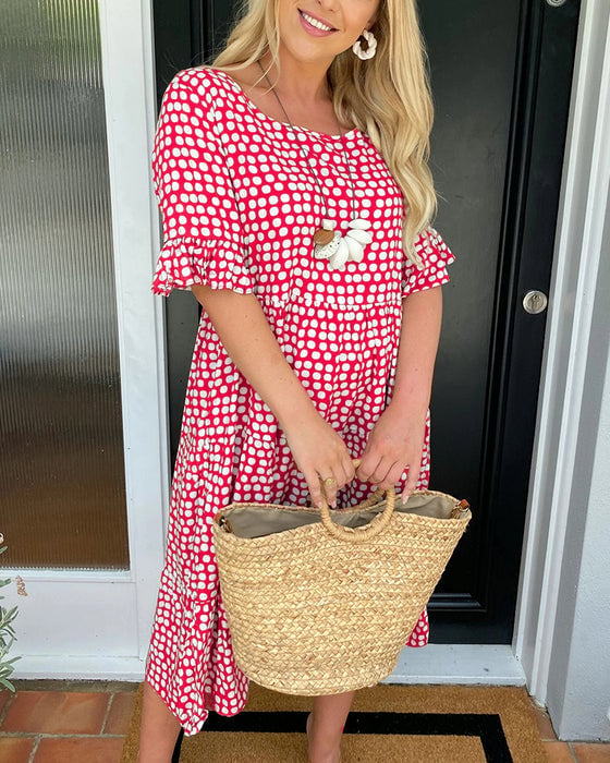 💝VENTE ESTIVALE CHAUDE 58% DE RÉDUCTI💝Robe Midi à Pois et Col Rond