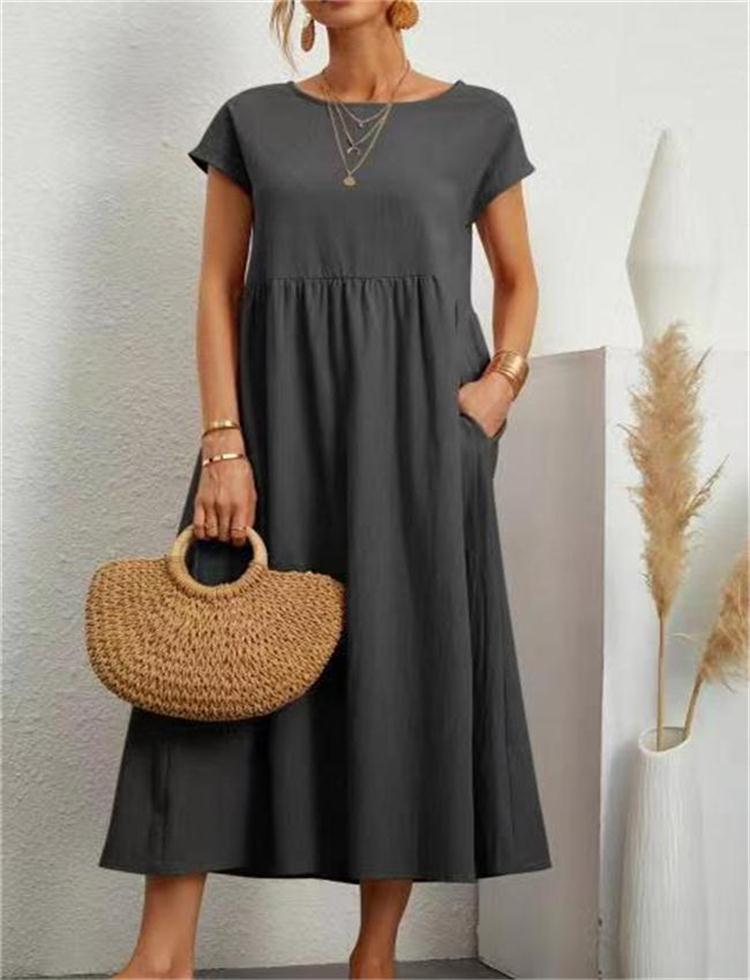 🔥ACHETEZ 2 ET OBTENEZ 8% DE RÉDUCTION💝Robe en coton sans manches à poches de couleur unie