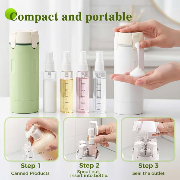 ✨50 % DE RÉDUCTION !!🧴Flacons distributeurs rechargeables 4 en 1 pour le voyage – Compact, étanche & ultra-pratique