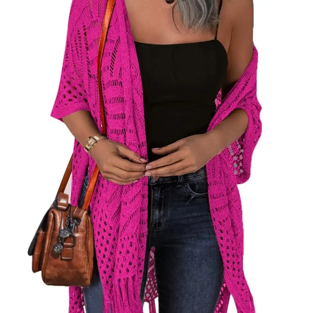 🌸🦋🌼 OFFRE LIMITÉE 50% DE RÉDUCTION! Poncho/Pareo Bohème en Maille Ajourée pour Femme – Ouverture Devant avec Pompons et Franges, Tissu Léger, Idéal pour les Jours Ensoleillés, les Vacances et le Quotidien Chic ✨🎶