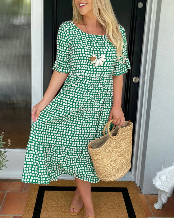 💝VENTE ESTIVALE CHAUDE 58% DE RÉDUCTI💝Robe Midi à Pois et Col Rond