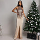 Magnifique robe bustier avec fente et paillettes pour femmes