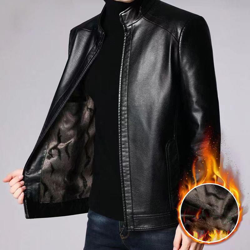 🔥  50% DE RÉDUCTION ! Veste Cuir Homme Doublure Peluche – Chaleur Hivernale, Coutures Main & Col Montant