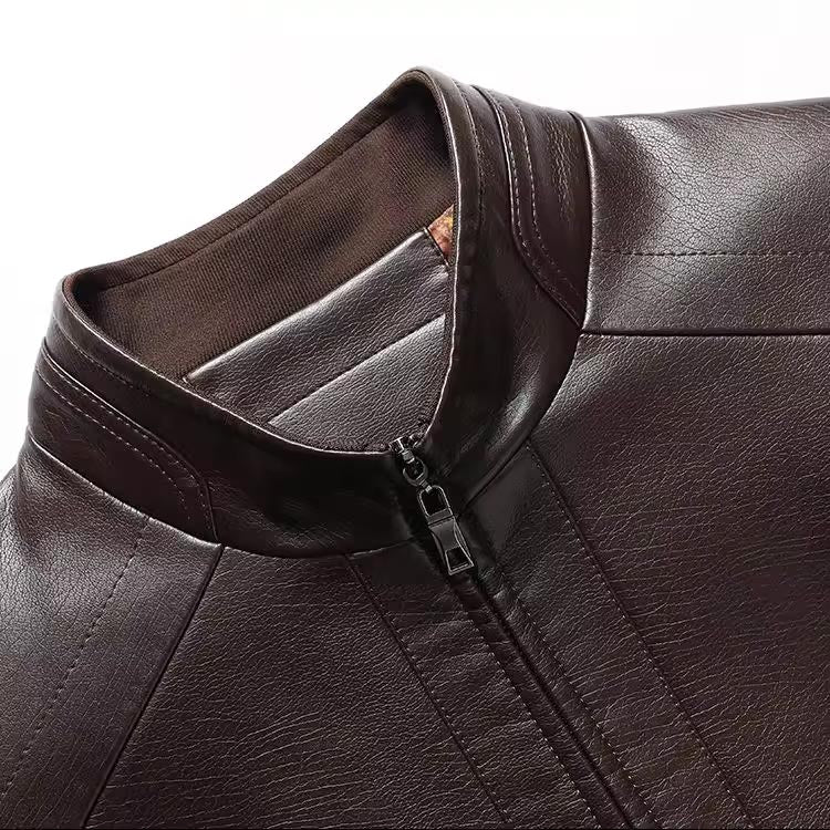 🔥  50% DE RÉDUCTION ! Veste Cuir Homme Doublure Peluche – Chaleur Hivernale, Coutures Main & Col Montant