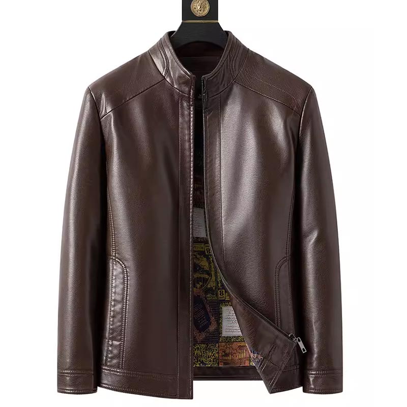 🔥  50% DE RÉDUCTION ! Veste Cuir Homme Doublure Peluche – Chaleur Hivernale, Coutures Main & Col Montant