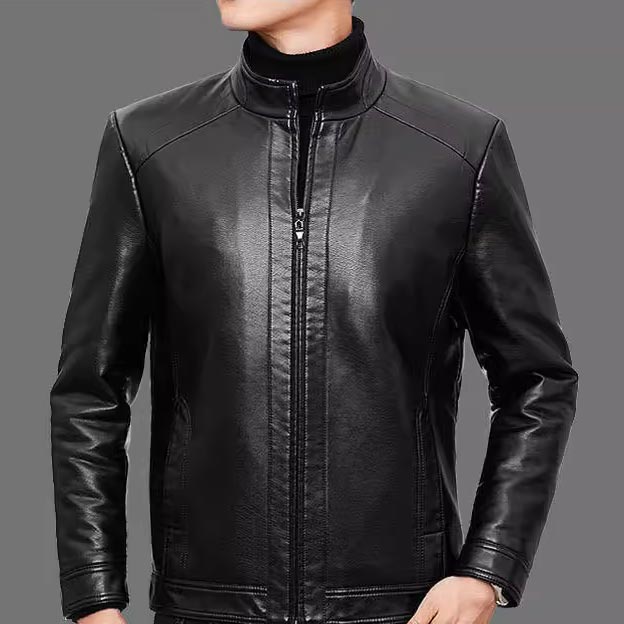 🔥  50% DE RÉDUCTION ! Veste Cuir Homme Doublure Peluche – Chaleur Hivernale, Coutures Main & Col Montant