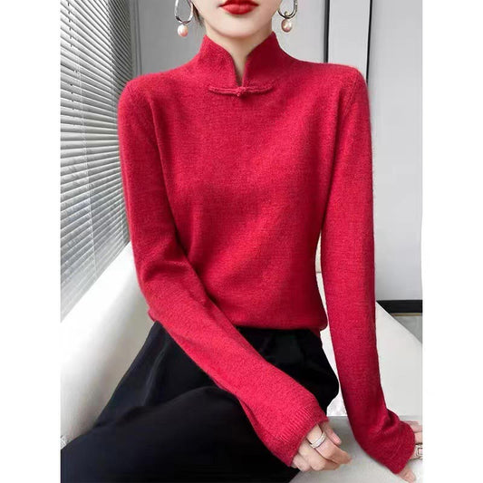 Pull tricoté à demi-col roulé avec boucle rétro, hiver💖