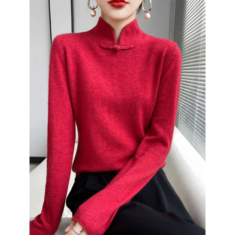 Pull tricoté à demi-col roulé avec boucle rétro, hiver💖