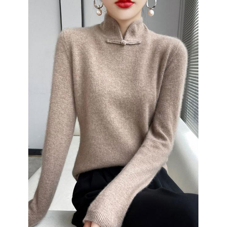 Pull tricoté à demi-col roulé avec boucle rétro, hiver💖