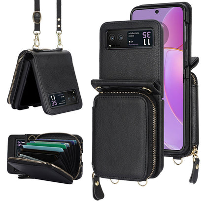 ✨Housse en cuir pour téléphone portable avec porte-carte et fermeture éclair pour Samsung Galaxy Z Flip3/4/5