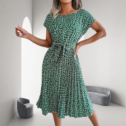 🔥Dernière collection 2024🔥 Robe plissée florale décontractée à manches courtes pour femmes