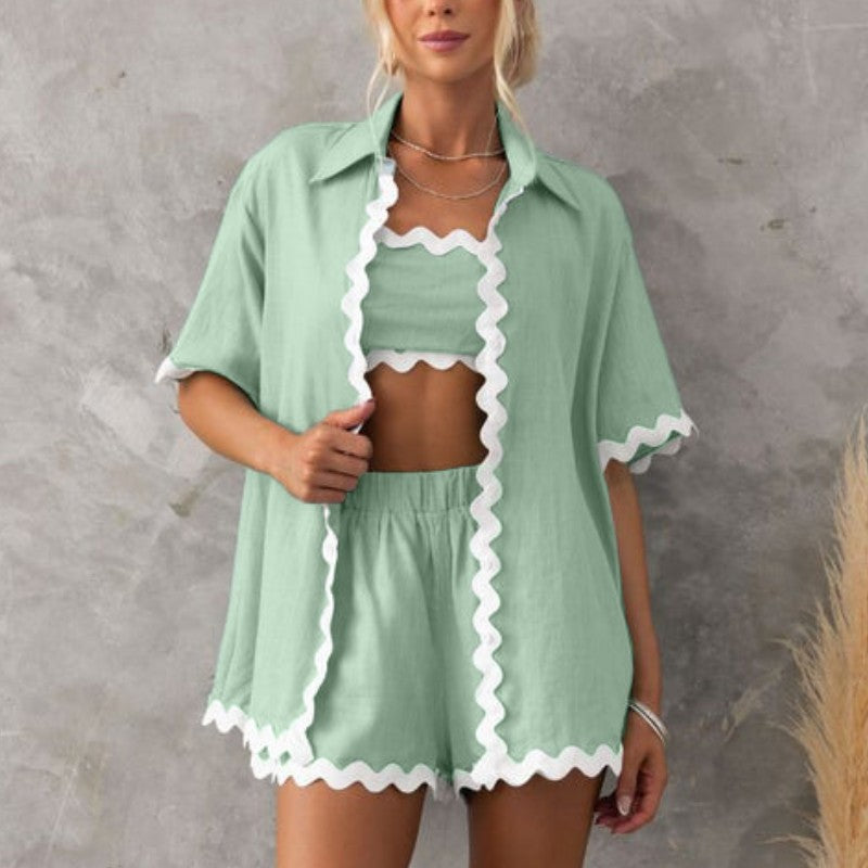 Shirt de chemise d'été pour femmes High Waited Shorts décontractés en 2 pièces