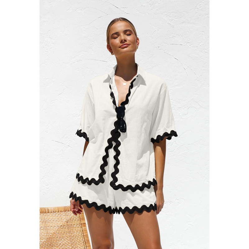 Shirt de chemise d'été pour femmes High Waited Shorts décontractés en 2 pièces