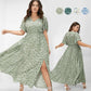 Livraison gratuite🌸Robe longue fendue à motif floral bohémien avec taille élastique pour femmes