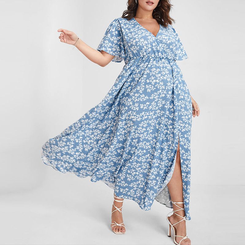 Livraison gratuite🌸Robe longue fendue à motif floral bohémien avec taille élastique pour femmes