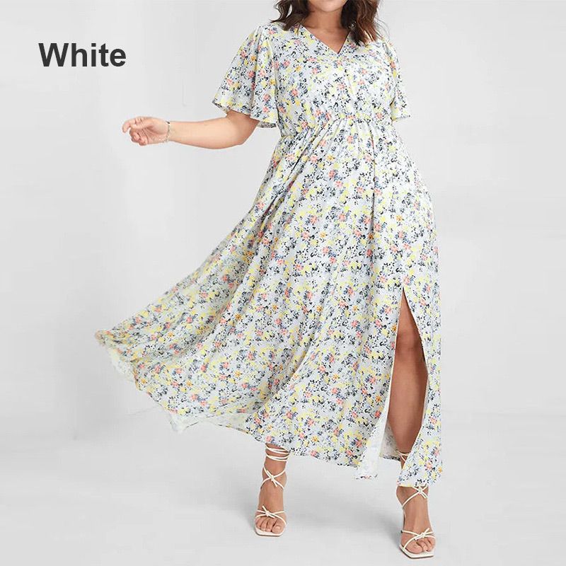 Livraison gratuite🌸Robe longue fendue à motif floral bohémien avec taille élastique pour femmes
