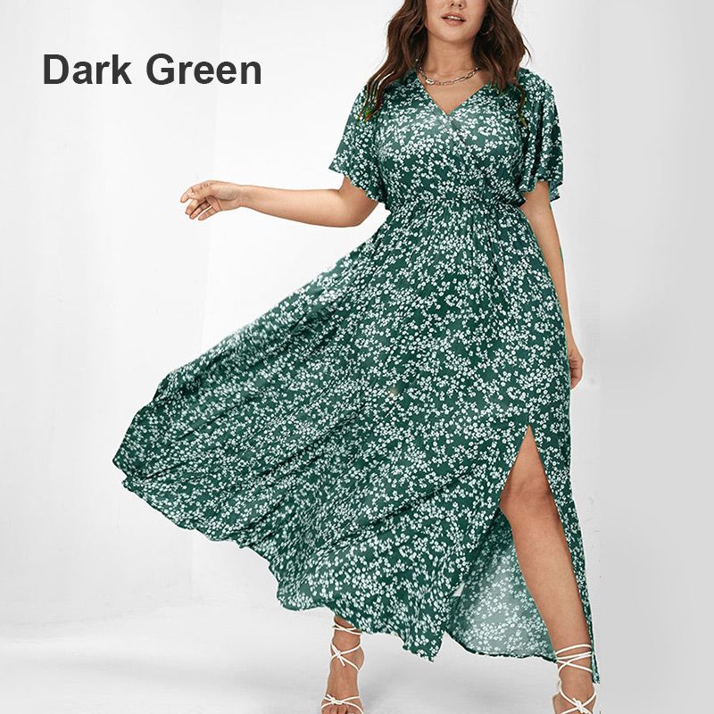 Livraison gratuite🌸Robe longue fendue à motif floral bohémien avec taille élastique pour femmes