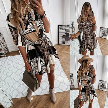 Feline Flirty - Robe chemise multicolore à imprimé d'animaux mélangés
