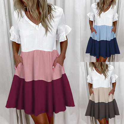 Robe à col frontaire à la mode des femmes avec poches avec des poches