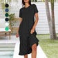 Robe à col rond plissée de couleur unie pour femmes
