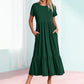Robe à col rond plissée de couleur unie pour femmes