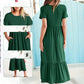 Robe à col rond plissée de couleur unie pour femmes