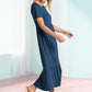 Robe à col rond plissée de couleur unie pour femmes
