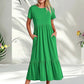 Robe à col rond plissée de couleur unie pour femmes
