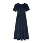Robe à col rond plissée de couleur unie pour femmes